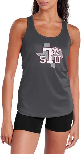Miniatura 296 de Camiseta deportiva sin mangas oficial de la NCAA Collegiate para mujer, con espalda cruzada, logotipo primario, colección carbón