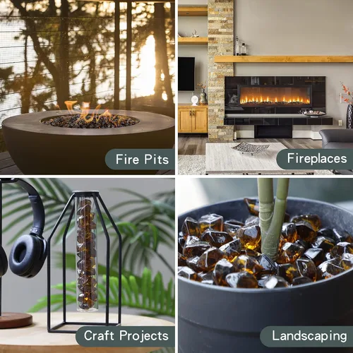 Miniatura 3 de Onlyfire Vidrio de fuego poligonal de 1/2 pulgada, paquete de 10 libras, roca de vidrio para chimenea, hoguera y paisajismo, ámbar de alto brillo