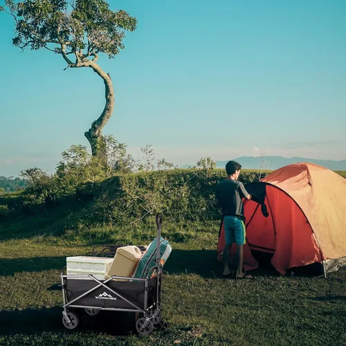 Miniatura 3 de WUROMISE Beach Wagon - Carro de carro con ruedas plegable, carrito de jardín resistente con ruedas giratorias, gran capacidad y mango ajustable