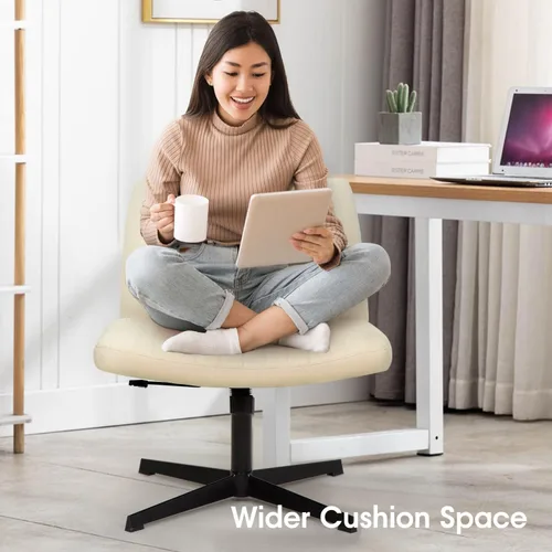Miniatura 2 de Silla cruzada sin brazos, silla de oficina con patas cruzadas, cómoda silla de tocador con respaldo, silla de escritorio giratoria ancha ajustable