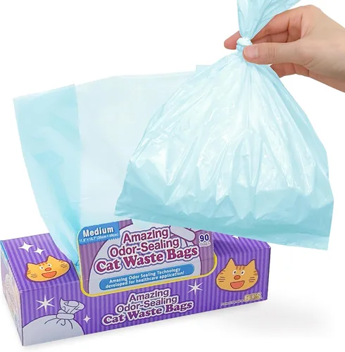 BOS Amazing Odor Sealing Cat - Bolsas de eliminación de desechos para gatos, duraderas y sin perfume [Tamaño: M, color: azul claro] (90 unidades,
