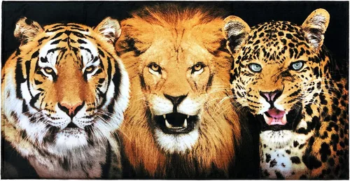 Miniatura 7 de Softerry Toalla de playa personalizada con gatos grandes, 30 x 60 pulgadas, felinos salvajes, león, tigre de Bengala y Jaguar leopardo, 100% algodón