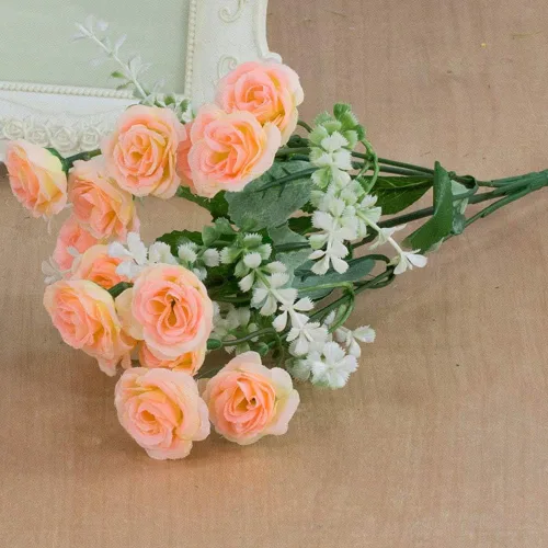 Miniatura 11 de Flor artificial de gama alta 5 tenedor 15 mini rosas decoración del hogar