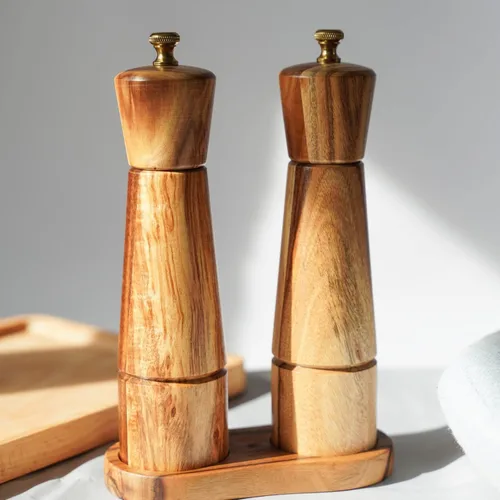 Miniatura 11 de Juego de molinillo de sal y pimienta con bandeja, molinillo de cerámica ajustable, molinillo de sal, molinillo de pimienta de acero inoxidable