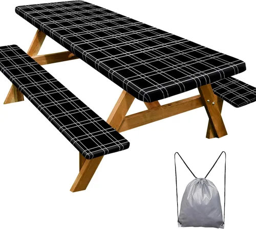 Miniatura 29 de Funda de mesa de picnic con fundas para bancos Esenciales de camping Mantel de picnic impermeable y a prueba de viento con bolsa de cordón, funda