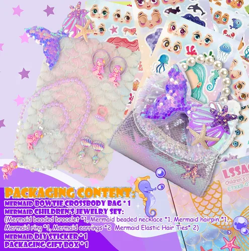 Miniatura 7 de LSSAGOON Bolso para niñas pequeñas, bolso con juego de joyas para niños, mini bolso cruzado de perla, regalos para cumpleaños y Navidad, Púrpura