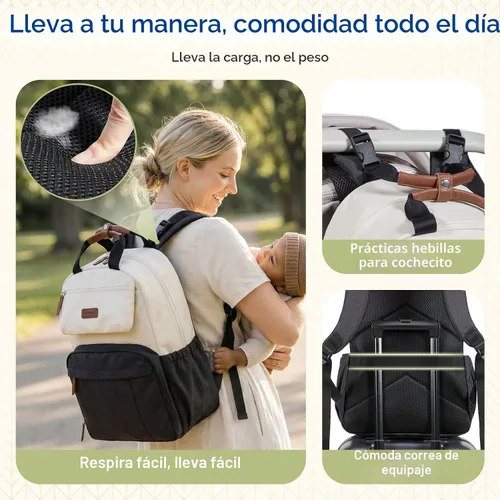 Miniatura 7 de mommore Mochila Bolsa para Pañales, Bolsa de Pañales Grande Expandible para 2 Niños/Gemelos, Bolsa de Bebé Duradera con Cambiador, Mochila de Viaje