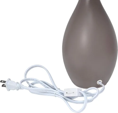 Miniatura 7 de Simple Designs LT2002-GRY Lámpara de escritorio de mesa de cerámica con base ovalada de bolos con pantalla de tela a juego, gris