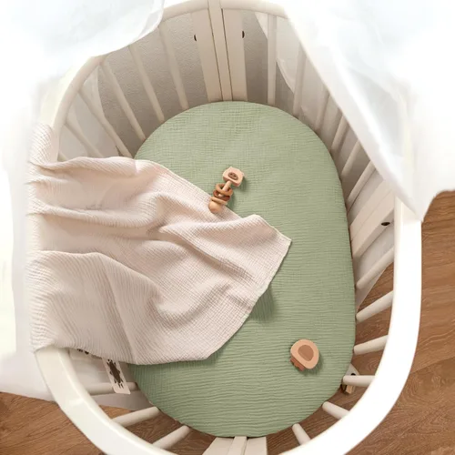 Miniatura 88 de lulumoon Sábanas de muselina para moisés para bebé: sábanas ajustables suaves para moisés de cabecera para niños y niñas Oliva y Crema