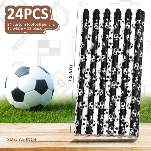 Miniatura 2 de Marspark 24 lápices de fútbol con borrador, lápices de madera con temática deportiva, regalos de fiesta temática de fútbol, suministros