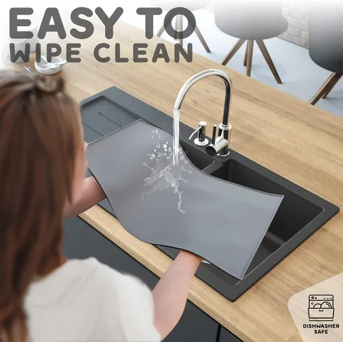 Miniatura 7 de Tapete grande de silicona para cuencos de comida y agua, bordes elevados para evitar derrames, impermeable, protege el suelo, fácil de limpiar