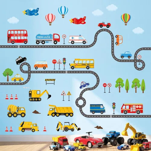 Miniatura 3 de DECOWALL SG3-2308 - Adhesivos de pared de transportes y carreteras, calcomanías, para niños, desprendibles, se pelan y se pegan, adhesivos