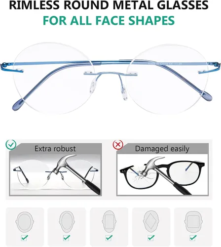 Miniatura 4 de Eyekepper Paquete de 3 lentes de lectura redondos de metal sin montura para mujeres y hombres, lectores circulares sin marco (azul/rojo/púrpura) +