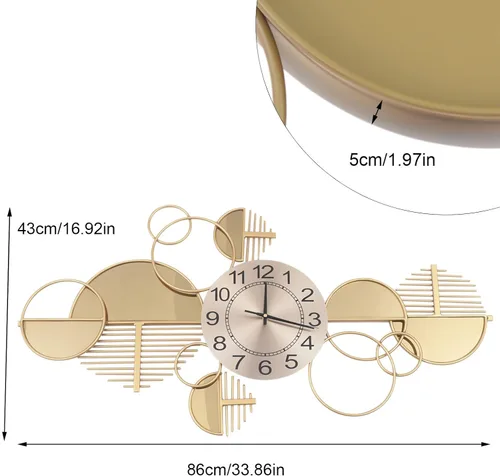 Miniatura 3 de Reloj de pared grande, 33 pulgadas de largo x 17 pulgadas de alto, moderno reloj de pared silencioso con esfera dorada, reloj retro de metal