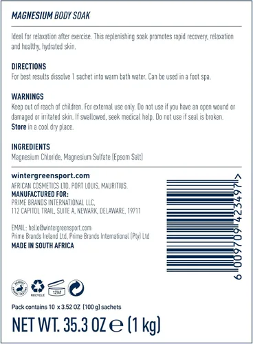 Miniatura 2 de Wintergreen Remojo de baño de magnesio, 10 sobres de 3.53 oz – Sal de Epsom y copos de magnesio para la recuperación muscular, baño corporal