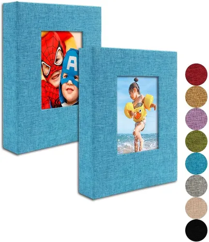 Miniatura 7 de GPIRAL Álbum de fotos pequeño de 4 x 6 pulgadas, páginas transparentes, cubierta de lino con ventana frontal, paquete de 2, cada álbum con capacidad