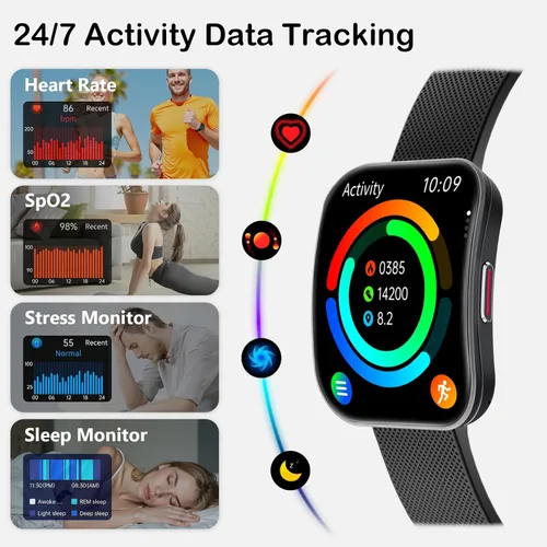 Miniatura 5 de Reloj inteligente para hombres y mujeres, llamadas Bluetooth, esfera AI, preguntas y respuestas AI, 1.85 pulgadas HD AMOLED reloj de fitness