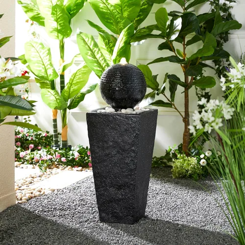 Miniatura 17 de Glitzhome Fuente de agua de cerámica para exteriores con luz LED, fuentes de agua con pedestal de alcachofa extragrande con bomba sumergible, fuente
