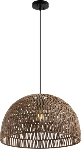 Miniatura 17 de JONATHAN Y Lámpara colgante LED de cuerda tejida bohemia moderna gris de 20 pulgadas, lámpara de techo de cúpula ajustable para isla de cocina