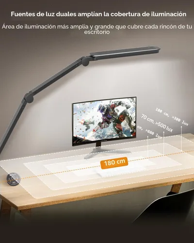 Miniatura 2 de Lámpara de escritorio LED con abrazadera, lámpara de escritorio de arquitecto con control remoto, luz de escritorio de brazo oscilante flexible