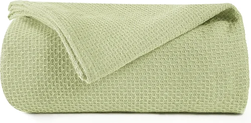 BOUTIQUO - Manta para cama 100% algodón, térmica transpirable, tamaño Full - Queen, suave manta de nido de abeja 90"x90", manta de cama de algodón,