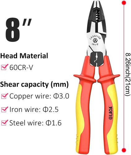 Miniatura 2 de LAOA Alicates multifuncionales aislados de 1000 V Cortador de alambre, pelacables, crimpadora con herramienta de electricista resistente de acero