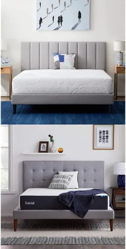 Miniatura 12 de Lucid - Cama de plataforma tapizada con un cabecero tapizado, de madera resistente, no requiere somier Negro