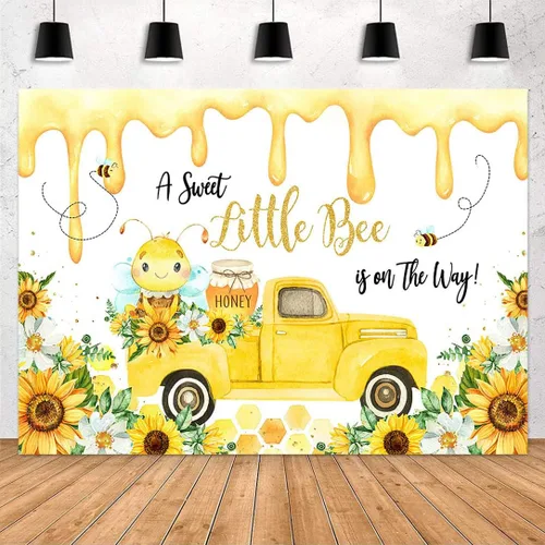 Miniatura 2 de Avezano Fondo de decoración de fiesta de baby shower de abejas para niño, A Sweet Little Bee is On The Way, telón de fondo para baby shower, telón