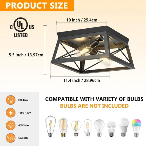 Miniatura 2 de Pynsseu - Lámpara de techo de estilo industrial, 2 focos, lámpara de techo para cocina, para isla, comedor, dormitorio, vestíbulo, pasillo, 1