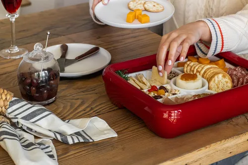 Miniatura 5 de Fancy Panz Bandeja de charcutería – Bandeja de verduras de 9 compartimentos con cuenco de inmersión – Bandeja portátil para servir fiestas