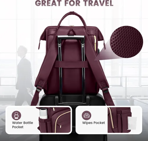 Miniatura 6 de LOVEVOOK - Mochila para laptop para mujer, mochila de moda para mujer.., Rojo vino, 15,6 pulg., Mochilas de viaje
