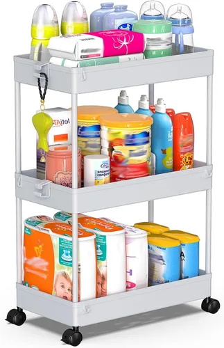 Miniatura 17 de SPACEKEEPER Carrito de Almacenamiento Rodante de 3 Niveles Organizadores de Carrito de Baño con Ruedas Organización de Cuarto de Lavandería Unidad