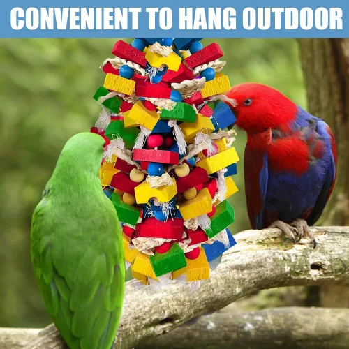 Miniatura 5 de Juguetes de loros para pájaros grandes, bloques de madera multicolor para masticar, jaula de loro, juguete para mordeduras para guacamayos