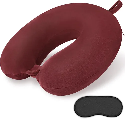 Miniatura 18 de Almohada de viaje de cuello en espuma viscoelástica de terciopelo naranja Gosider para avión, coche, tren