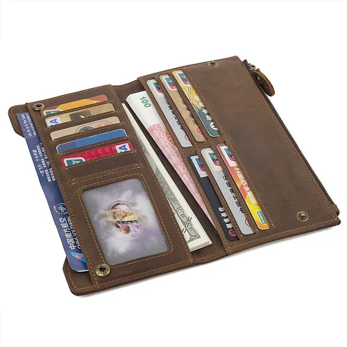 Miniatura 3 de Genda 2Archer Billetera RFID de cuero genuino vintage para hombre, Marrón, Vintage