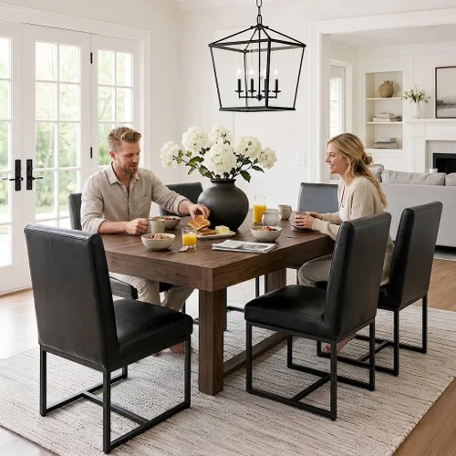 Miniatura 19 de VESCASA Sillas de comedor tapizadas de piel sintética con marco de metal negro, silla de cocina acolchada moderna de mediados de siglo