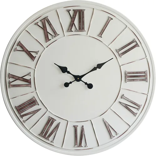 Miniatura 10 de Reloj de pared grande de estilo granja - 24 pulgadas, blanco rústico, número romano envejecido, cara de metal, funciona con pilas, reloj decorativo
