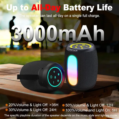 Miniatura 4 de Altavoz Bluetooth portátil, potente altavoz inalámbrico estéreo de sonido fuerte 2026, 8 modos LED, IPX5 impermeable, hasta 36 horas