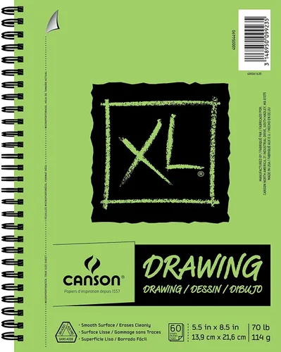 Canson Papel de Dibujo Serie XL, bloc encuadernado con espiral, 5.5 x 8.5 pulgadas, 60 hojas (70 libras/114g), papel de artista para adultos y