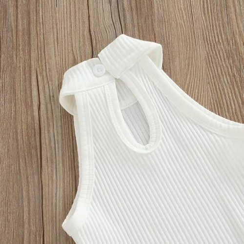 Miniatura 132 de TheFound Trajes de verano para niñas pequeñas, sin mangas, de punto acanalado, halter, pantalones cortos, ropa para recién nacidos, conjunto de 3