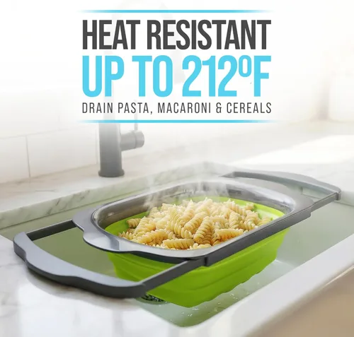 Miniatura 7 de Comfify XL - Colador de cocina grande plegable de silicona para colocar sobre el fregadero, con asas extensibles - Uso con pasta, fruta, bayas