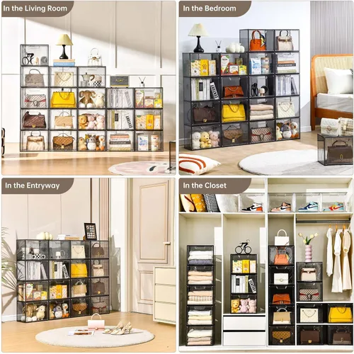 Miniatura 10 de Organizador de bolso para armario, vitrina de acrílico transparente para organizador de bolso, caja de almacenamiento de monedero con puerta
