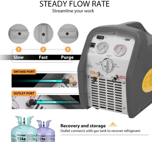Miniatura 5 de VIVOHOME Bomba de vacío de aire de paleta rotativa de una sola etapa de 110V 1/3 HP 4.5 CFM con 110-120V AC 60Hz 3/4HP Máquina de recuperación