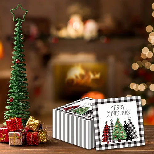 Miniatura 5 de Servilletas de Navidad Negras y Blancas con Estampado de Búfalo de Granja, Servilletas de Papel para Invitados de Invierno, Toallas de Mano