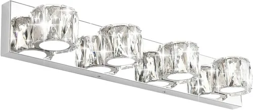 Miniatura 9 de Aipsun 3 luces de cristal para tocador sobre espejo, modernas luces LED para tocador de baño, accesorios de iluminación (luces blancas)