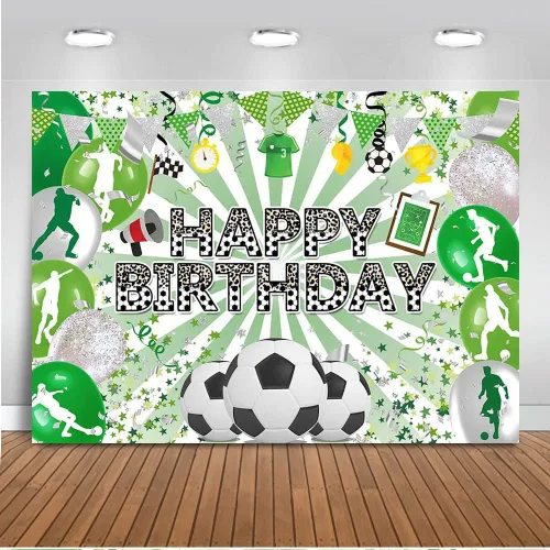 Mocsicka Telón de fondo de cumpleaños con temática de fútbol, decoración de fiesta de fútbol, fondo de fotos, decoraciones de fiesta de fútbol,