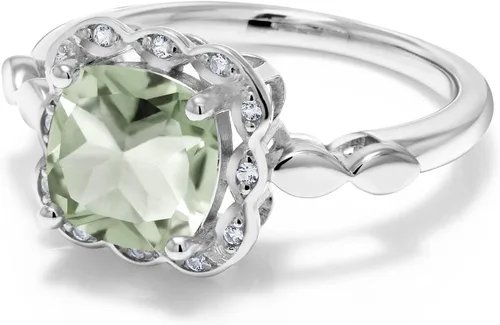 Miniatura 41 de Gem Stone King Anillo de compromiso de plata de ley 925 de 0.315 in con piedra natal y zafiro blanco creado Anillo de compromiso de boda