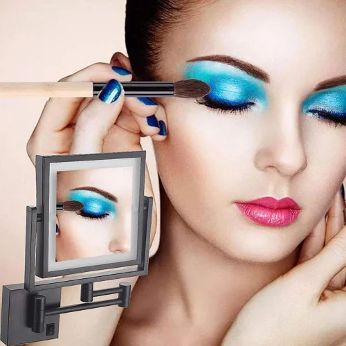 Miniatura 4 de Espejo de tocador LED de maquillaje, cuadrado de doble cara iluminado espejo cosmético montado en la pared, espejos de baño, cableados, negro, 8