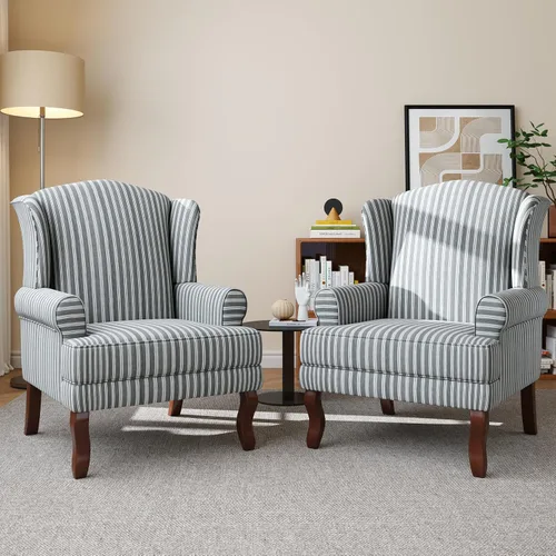 Miniatura 12 de Silla decorativa de respaldo alto, sillón tapizado en tela con patas de madera maciza, sillón retro, cómodo sofá individual, asiento de lectura