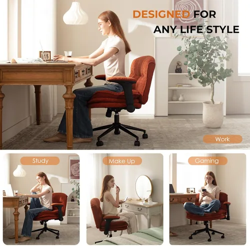 Miniatura 8 de Dowinx Silla Criss Cross con Brazos Abatibles Ajustables y Ruedas, Cómodo Sillón Ergonómico de Escritorio de Oficina con Cojines de 3 Capas, Silla